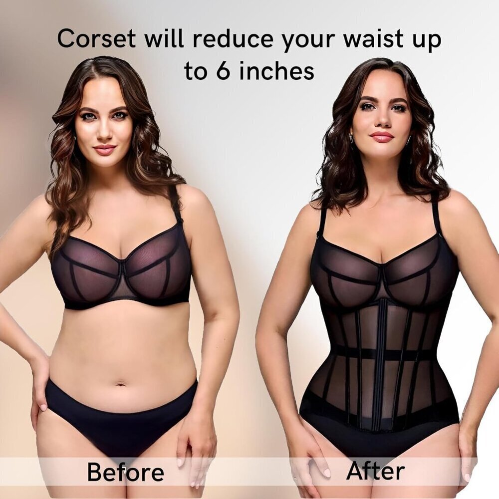 Women's Black Underbust Corset Lace Up Waist Trainer  Shapewear Body Shaper - Picture 2 of 5